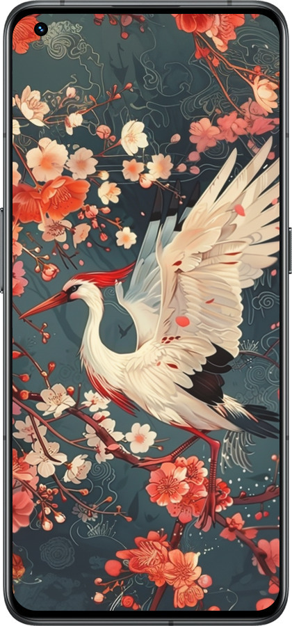 Силиконовый чехол Сакура и аист для Realme GT2 Pro - 6108u-2566 изображение 