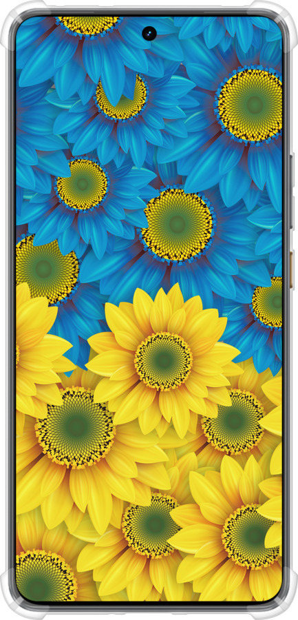 Силикон с усиленными углами чехол Жёлто-голубые цветы для Realme GT7 - 1048sp-4027 изображение 