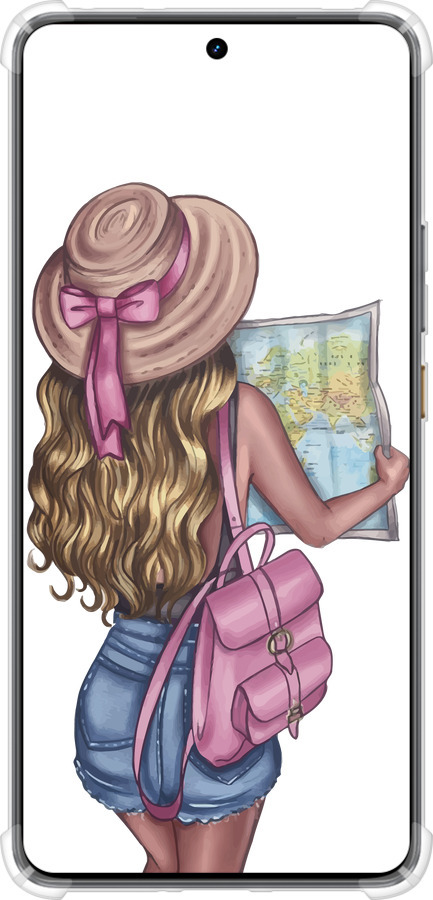 Силикон с усиленными углами чехол Девушка с картой для Realme GT7 - 4704sp-4027 изображение 