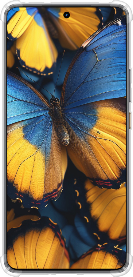 Силикон с усиленными углами чехол Желто-голубые бабочки для Realme GT7 - 6046sp-4027 изображение 