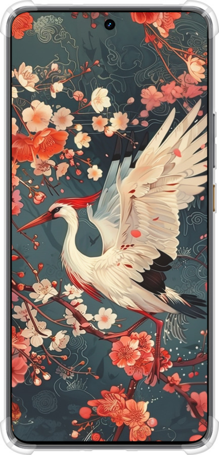 Силикон с усиленными углами чехол Сакура и аист для Realme GT7 - 6108sp-4027 изображение 