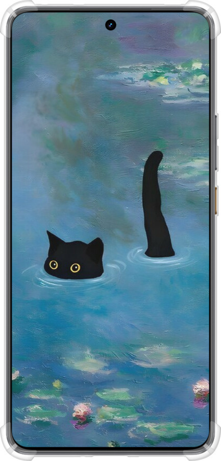 Силикон с усиленными углами чехол С изображением кота и водяной лилии Monet для Realme GT7 - 6519sp-4027 изображение 
