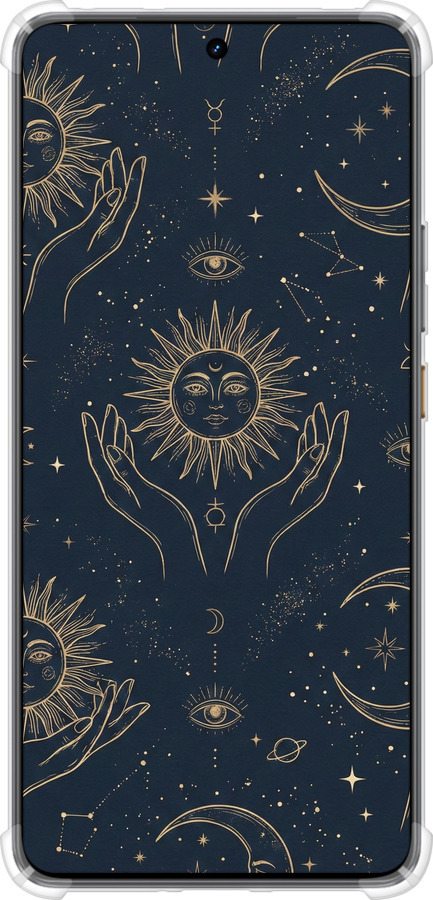 Силикон с усиленными углами чехол Celestial Harmony: Sun & Moon Gold Mystic Pattern для Realme GT7 - 6778sp-4027 изображение 