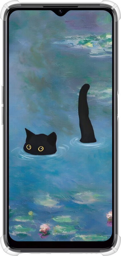 Силикон с усиленными углами чехол С изображением кота и водяной лилии Monet для Realme C35 - 6519sp-4235 изображение 