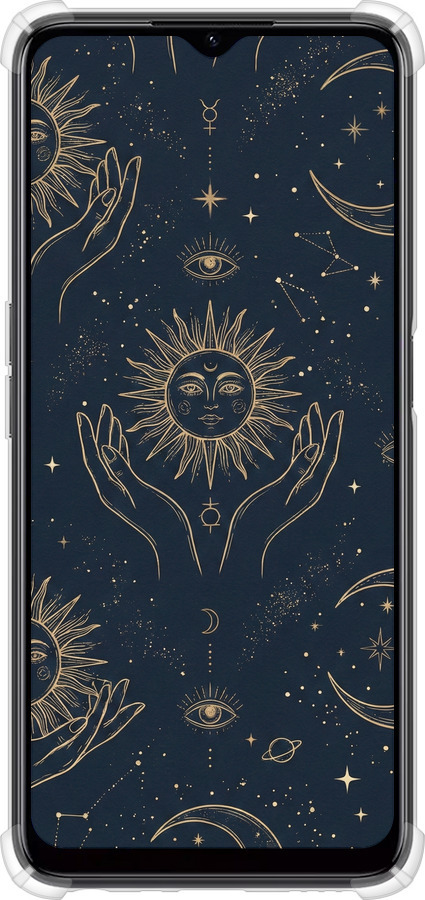 Силикон с усиленными углами чехол Celestial Harmony: Sun & Moon Gold Mystic Pattern для Realme C35 - 6778sp-4235 изображение 