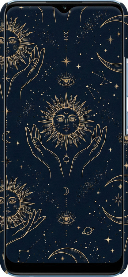 3D пластиковый матовый чехол Celestial Harmony: Sun & Moon Gold Mystic Pattern для Realme Narzo 50A - 6778m-2514 изображение 
