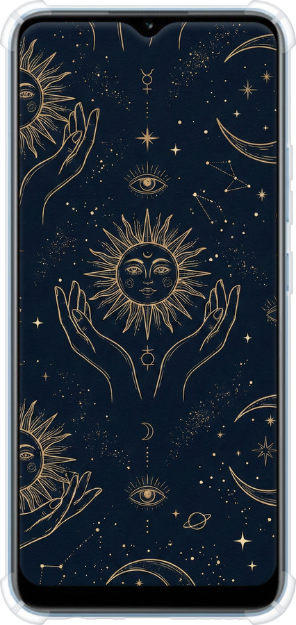 Силикон с усиленными углами чехол Celestial Harmony: Sun & Moon Gold Mystic Pattern для Realme Narzo 50A - 6778sp-2514 изображение 