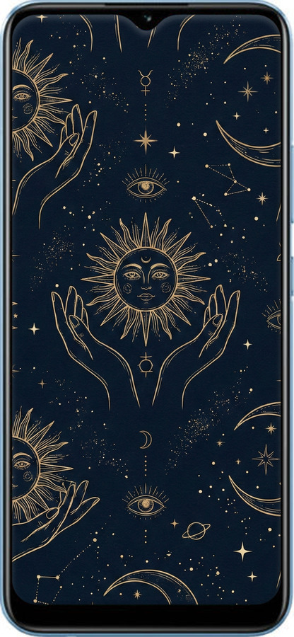Силиконовый чехол Celestial Harmony: Sun & Moon Gold Mystic Pattern для Realme Narzo 50A - 6778u-2514 изображение 