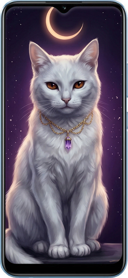 Силіконовий чехол Mystic White Cat Gothic Dark Purple Gold для Realme Narzo 50A - 6805u-2514 изображение 