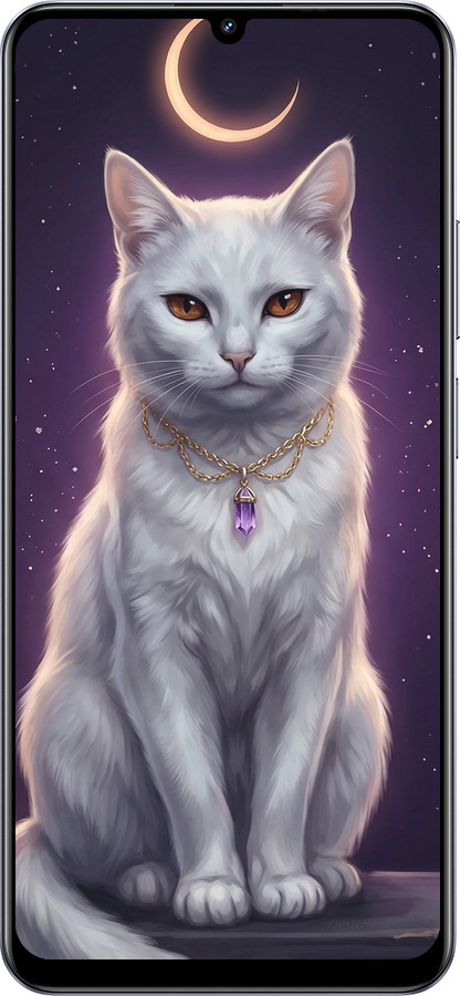 TPU чехол Mystic White Cat Gothic Dark Purple Gold для Realme Narzo N61 - 6805b-3974 изображение 