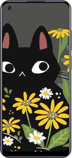 TPU чехол Черный кот с цветами для Realme Realme 11 - 6448b-3120 изображение 