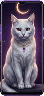 3D пластиковый матовый чехол Mystic White Cat Gothic Dark Purple Gold для Realme 6i - 6805m-2059 изображение 