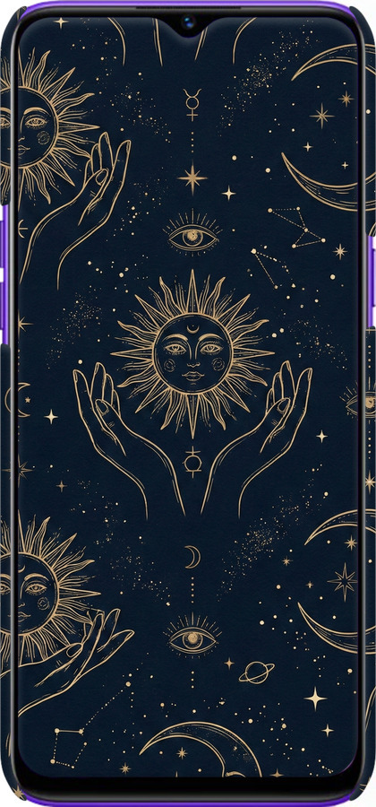 3D пластиковый матовый чехол Celestial Harmony: Sun & Moon Gold Mystic Pattern для Realme 5 - 6778m-1862 изображение 