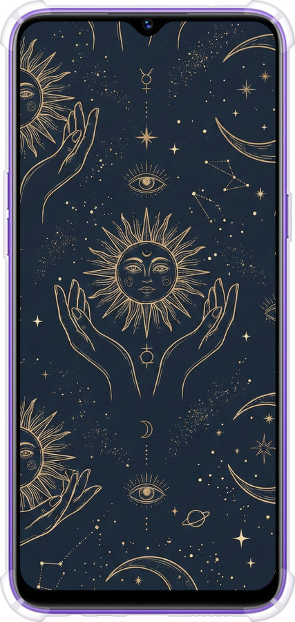 Силіконовий протиударний с посиленими кутами чехол Celestial Harmony: Sun & Moon Gold Mystic Pattern для Realme 5 - 6778sp-1862 изображение 