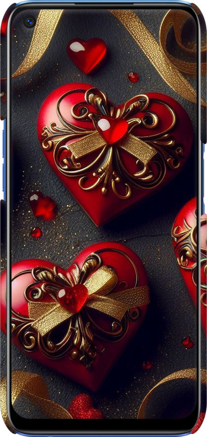 3D пластиковый матовый чехол Сердечки v4 для Realme 6 - 5834m-1913 изображение 