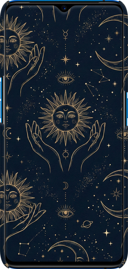 3D пластиковий матовий чехол Celestial Harmony: Sun & Moon Gold Mystic Pattern для Realme X2 Pro - 6778m-1866 изображение 