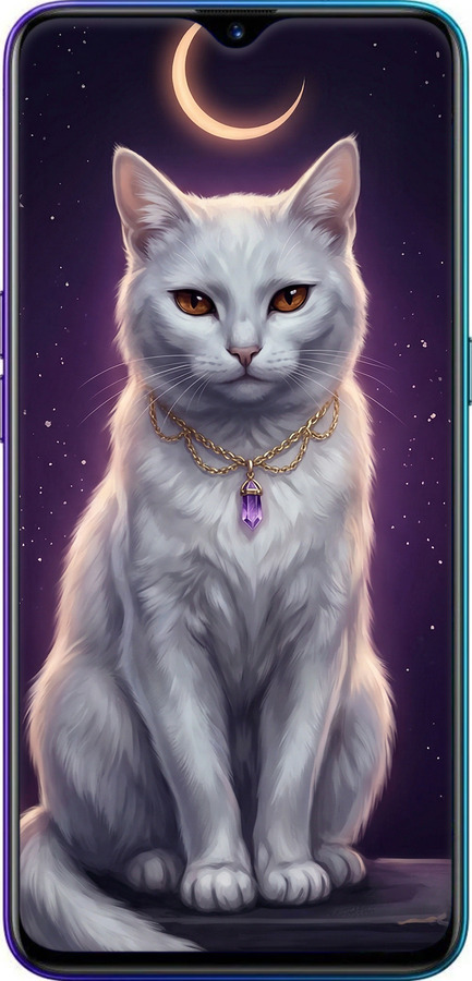 Силиконовый чехол Mystic White Cat Gothic Dark Purple Gold для Realme XT - 6805u-1868 изображение 