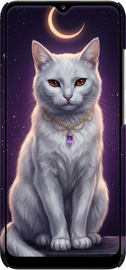 3D пластиковый матовый чехол Mystic White Cat Gothic Dark Purple Gold для Samsung Galaxy A02s A025F - 6805m-2203 изображение 