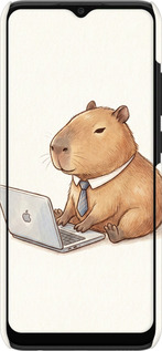 3D пластиковый матовый чехол Funny Capybara CEO Working для Samsung Galaxy A03 A035F - 6777m-2499 изображение 