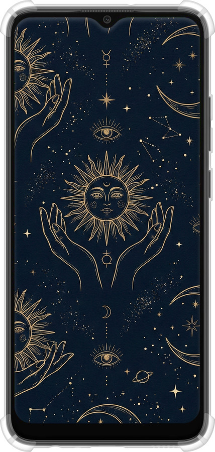 Силикон с усиленными углами чехол Celestial Harmony: Sun & Moon Gold Mystic Pattern для Samsung Galaxy A03 A035F - 6778sp-2499 изображение 