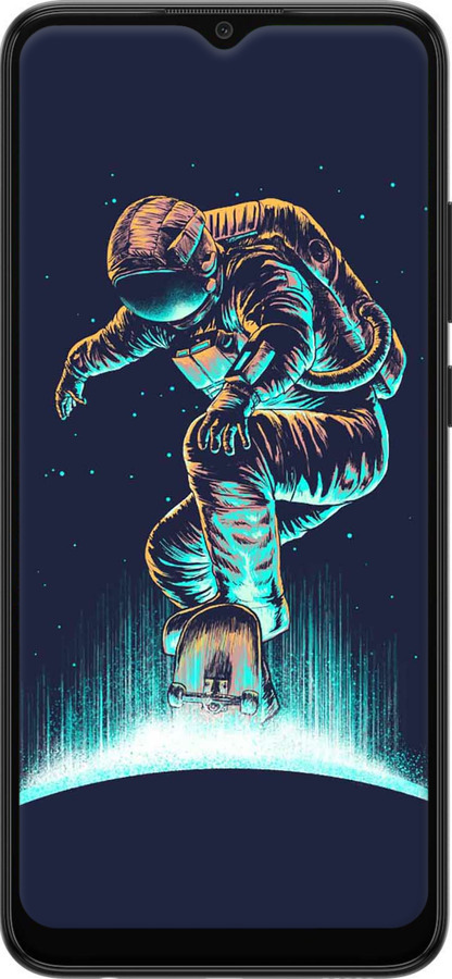 Силиконовый чехол Космонавт на скейтборде для Samsung Galaxy A03 A035F - 4145u-2499 изображение 