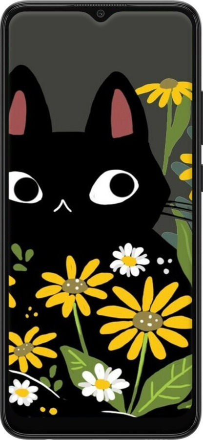 Силиконовый чехол Черный кот с цветами для Samsung Galaxy A03 A035F - 6448u-2499 изображение 