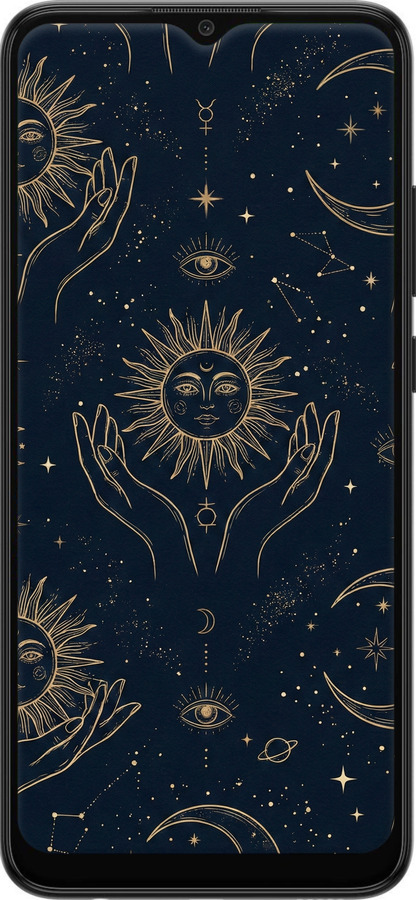Силиконовый чехол Celestial Harmony: Sun & Moon Gold Mystic Pattern для Samsung Galaxy A03 A035F - 6778u-2499 изображение 
