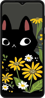TPU чехол Черный кот с цветами для Samsung Galaxy A03 Core A032F - 6448b-2539 изображение 