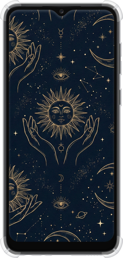 Силіконовий протиударний с посиленими кутами чехол Celestial Harmony: Sun & Moon Gold Mystic Pattern для Samsung Galaxy A03 Core A032F - 6778sp-2539 изображение 