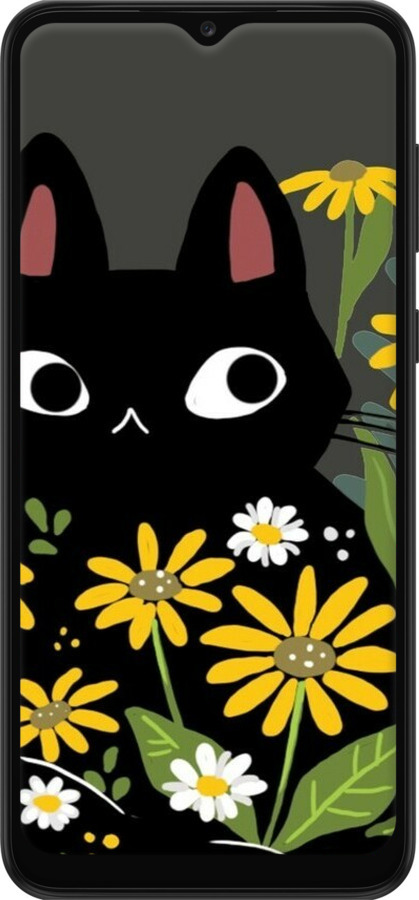Силиконовый чехол Черный кот с цветами для Samsung Galaxy A03 Core A032F - 6448u-2539 изображение 