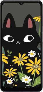 TPU чехол Черный кот с цветами для Samsung Galaxy A04s - 6448b-2877 изображение 