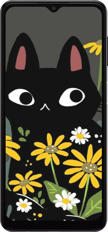 TPU чехол Черный кот с цветами для Samsung Galaxy A04s - 6448b-2877 изображение 