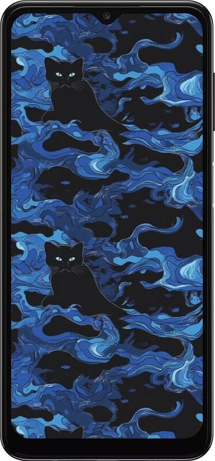 TPU чехол Абстрактный узор черных котов на синем фоне для Samsung Galaxy A13 5G - 6525b-3853 изображение 