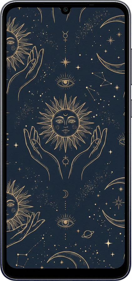 Силиконовый чехол Celestial Harmony: Sun & Moon Gold Mystic Pattern для Samsung Galaxy A05 - 6778u-3355 изображение 