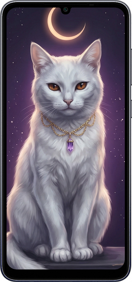Силиконовый чехол Mystic White Cat Gothic Dark Purple Gold для Samsung Galaxy A05 - 6805u-3355 изображение 