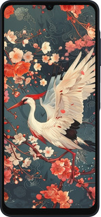 Силиконовый чехол Сакура и аист для Samsung Galaxy A06 4G - 6108u-3776 изображение 