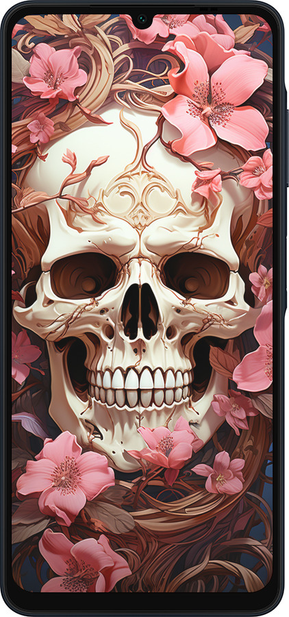 Силиконовый чехол Череп в розовых цветах для Samsung Galaxy A06 4G - 5965u-3776 изображение 