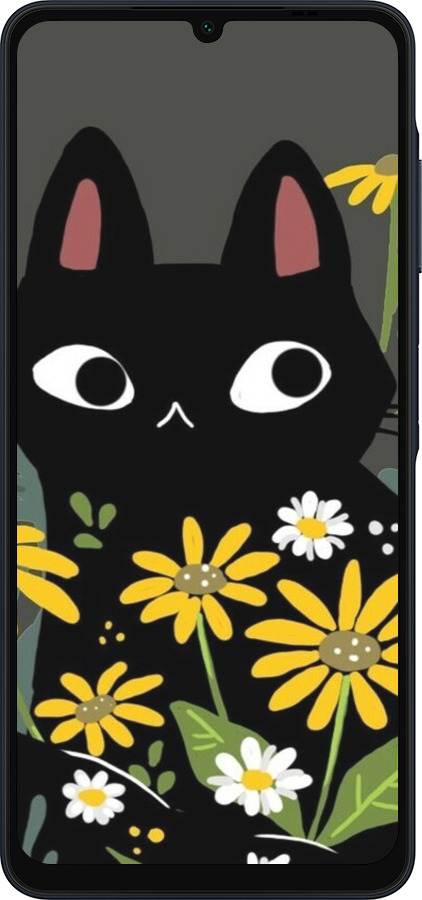 Силиконовый чехол Черный кот с цветами для Samsung Galaxy A06 4G - 6448u-3776 изображение 
