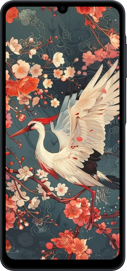 Силиконовый чехол Сакура и аист для Samsung galaxy a07 - 6108u-4059 изображение 