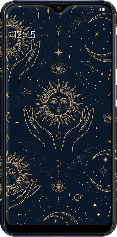 3D пластиковый матовый чехол Celestial Harmony: Sun & Moon Gold Mystic Pattern для Samsung Galaxy A10 2019 A105F - 6778m-1671 изображение 