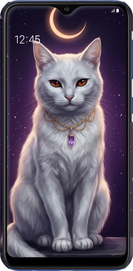 3D пластиковый матовый чехол Mystic White Cat Gothic Dark Purple Gold для Samsung Galaxy A10 2019 A105F - 6805m-1671 изображение 