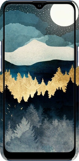 3D пластиковый матовый чехол Ночной пейзаж с лесом и горами для Samsung Galaxy A10s A107F - 6493m-1776 изображение 
