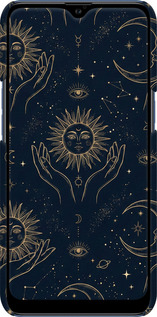 3D пластиковий матовий чехол Celestial Harmony: Sun & Moon Gold Mystic Pattern для Samsung Galaxy A10s A107F - 6778m-1776 изображение 