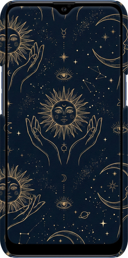 3D пластиковий матовий чехол Celestial Harmony: Sun & Moon Gold Mystic Pattern для Samsung Galaxy A10s A107F - 6778m-1776 изображение 