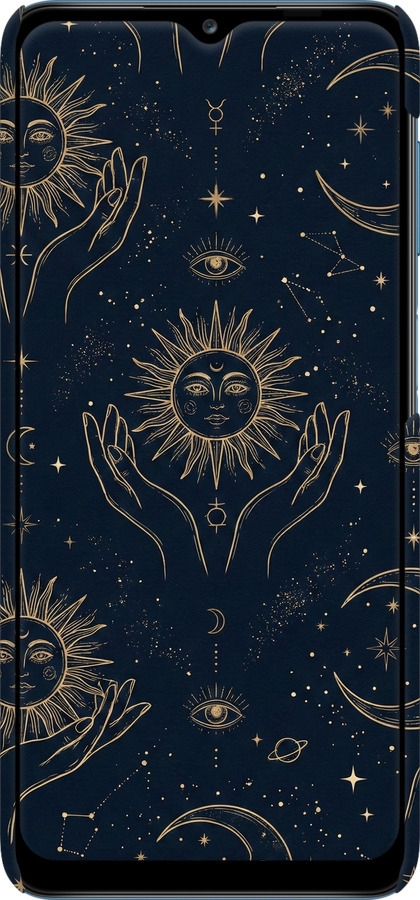 3D пластиковый матовый чехол Celestial Harmony: Sun & Moon Gold Mystic Pattern для Samsung Galaxy M12 M127F - 6778m-2360 изображение 