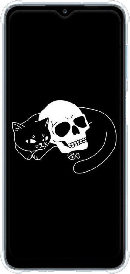 Силикон с усиленными углами чехол С изображением кота и черепа для Samsung Galaxy A12 A125F - 6491sp-2201 изображение 