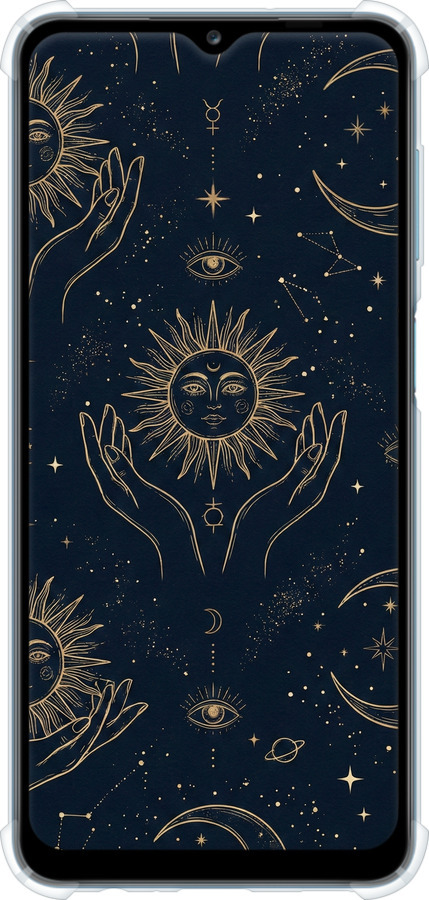 Силикон с усиленными углами чехол Celestial Harmony: Sun & Moon Gold Mystic Pattern для Samsung Galaxy M12 M127F - 6778sp-2360 изображение 
