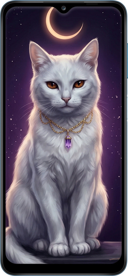 Силиконовый чехол Mystic White Cat Gothic Dark Purple Gold для Samsung Galaxy A12 A125F - 6805u-2201 изображение 