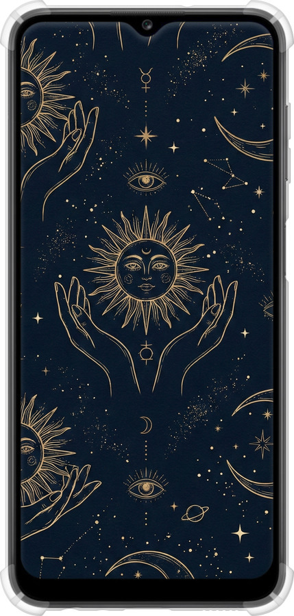 Силіконовий протиударний с посиленими кутами чехол Celestial Harmony: Sun & Moon Gold Mystic Pattern для Samsung Galaxy A13 A135F - 6778sp-2498 изображение 