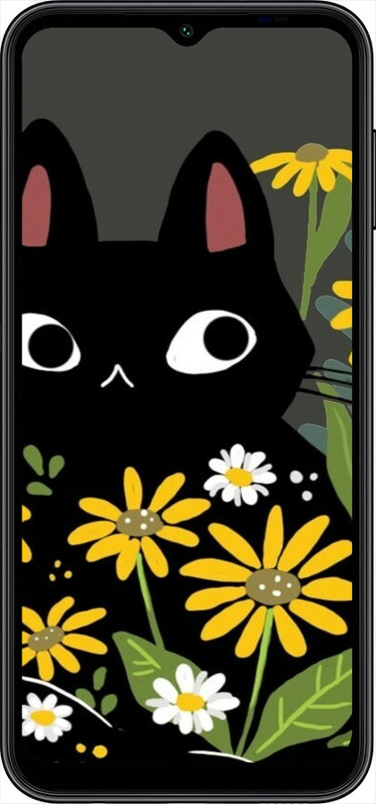 TPU чехол Чорний кіт з квітами для Samsung Galaxy A14 A145F - 6448b-2937 изображение 